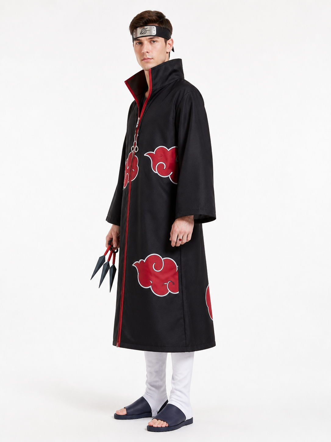 Kakashi Cosplay Costume with Akatsuki Cloak and Accessories side view