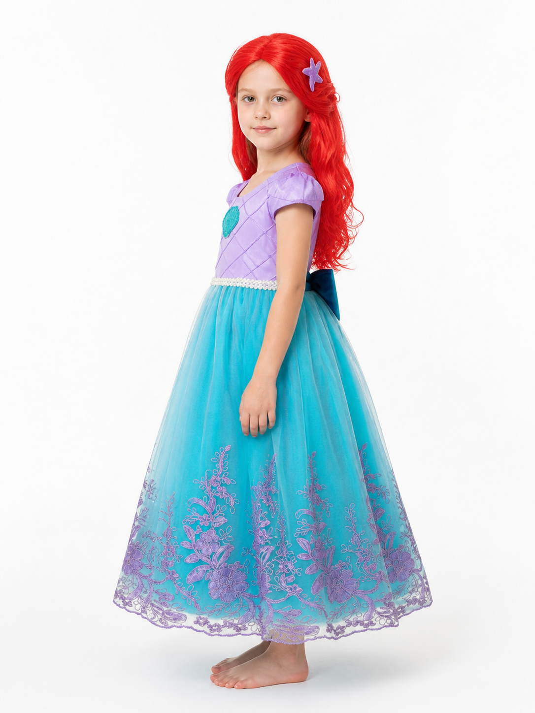 Mermaid Costume for Girls with Full Skirt and Wig side view