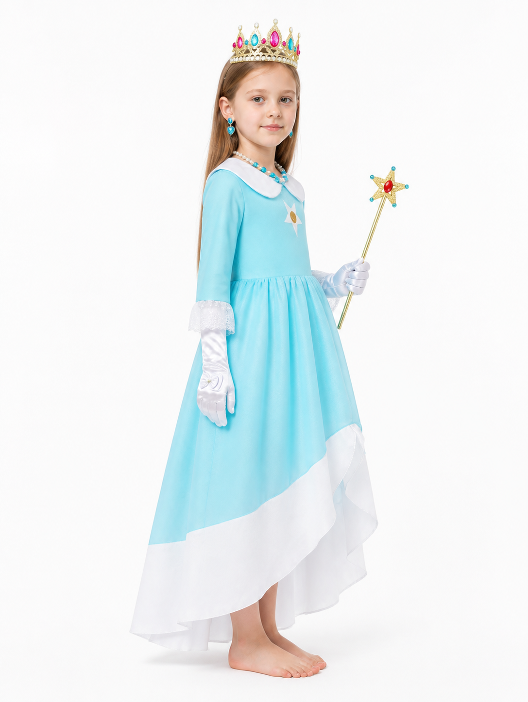 Princess Costume with Dress, Crown, and Wand side view