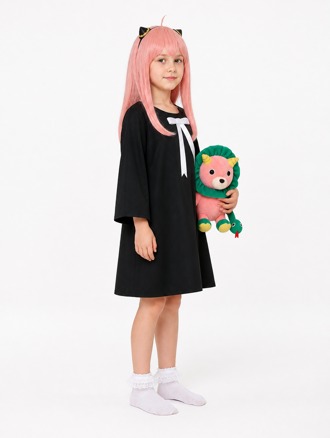 Anya Forger Cosplay Costume with Wig and Horns side view