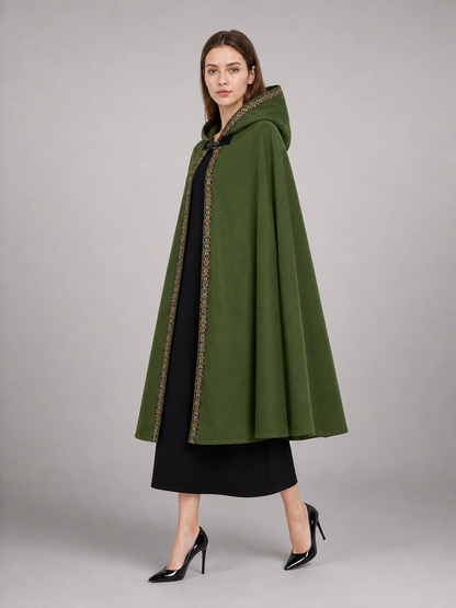 Green Carnival Cloak with Hood and Trim