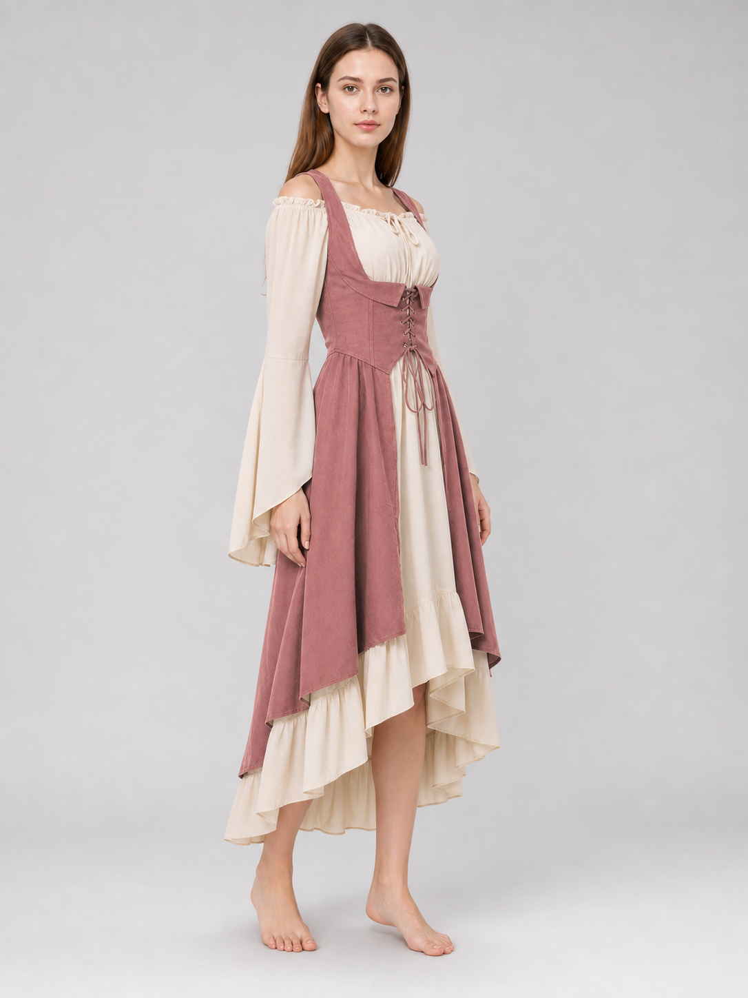 Renaissance-Style Dress with Corset and Ruffles