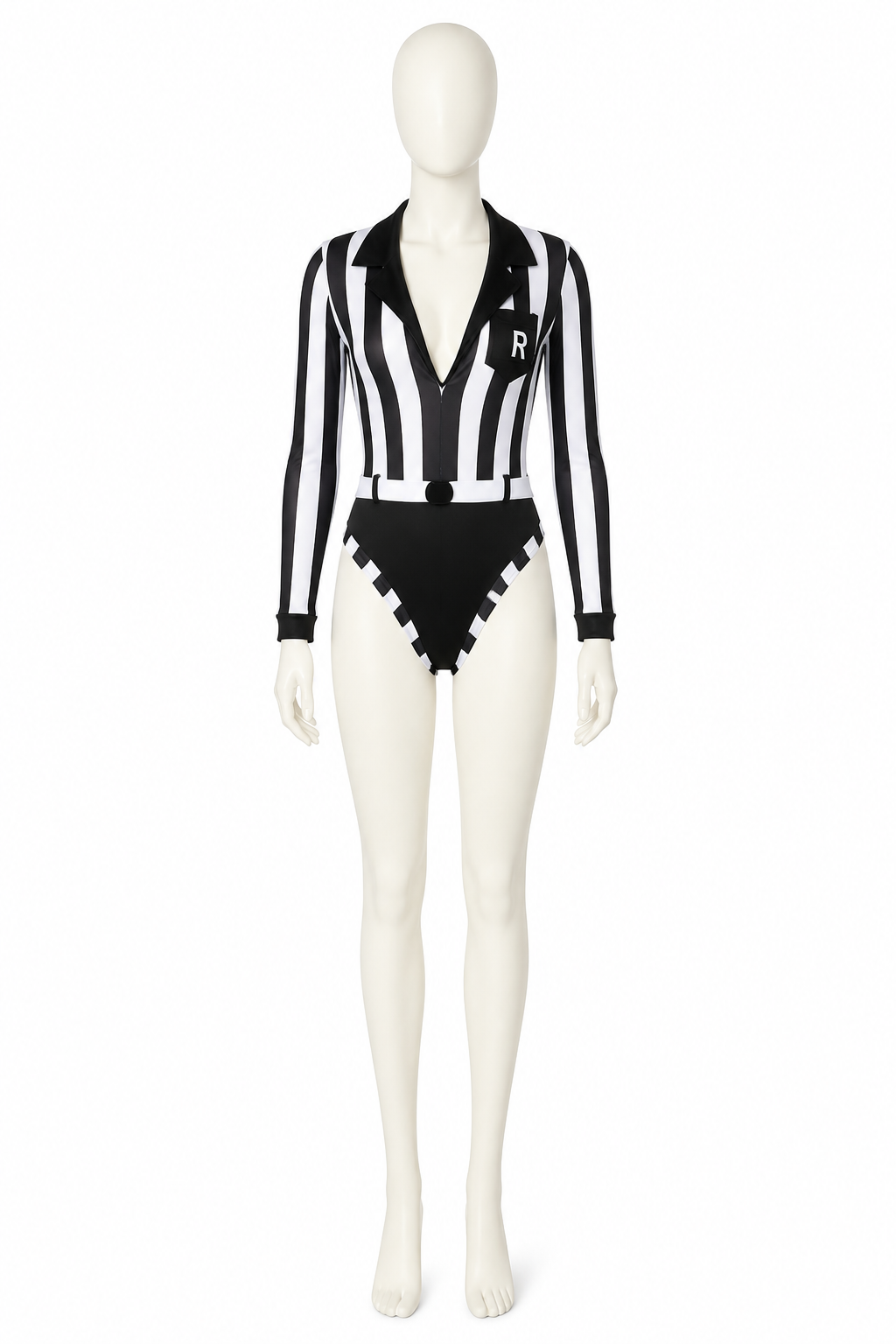 Striped Referee Jumpsuit with High Slit side view