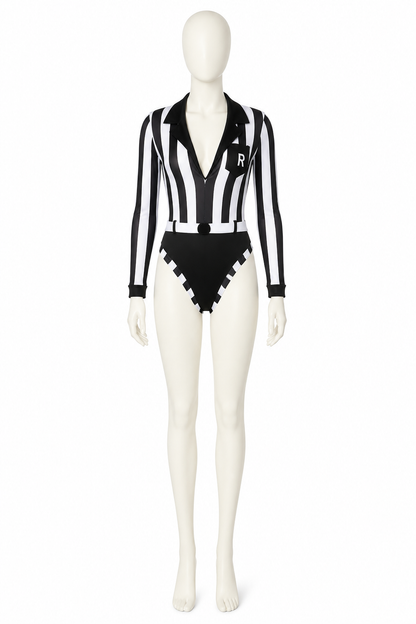 Striped Referee Jumpsuit with High Slit side view