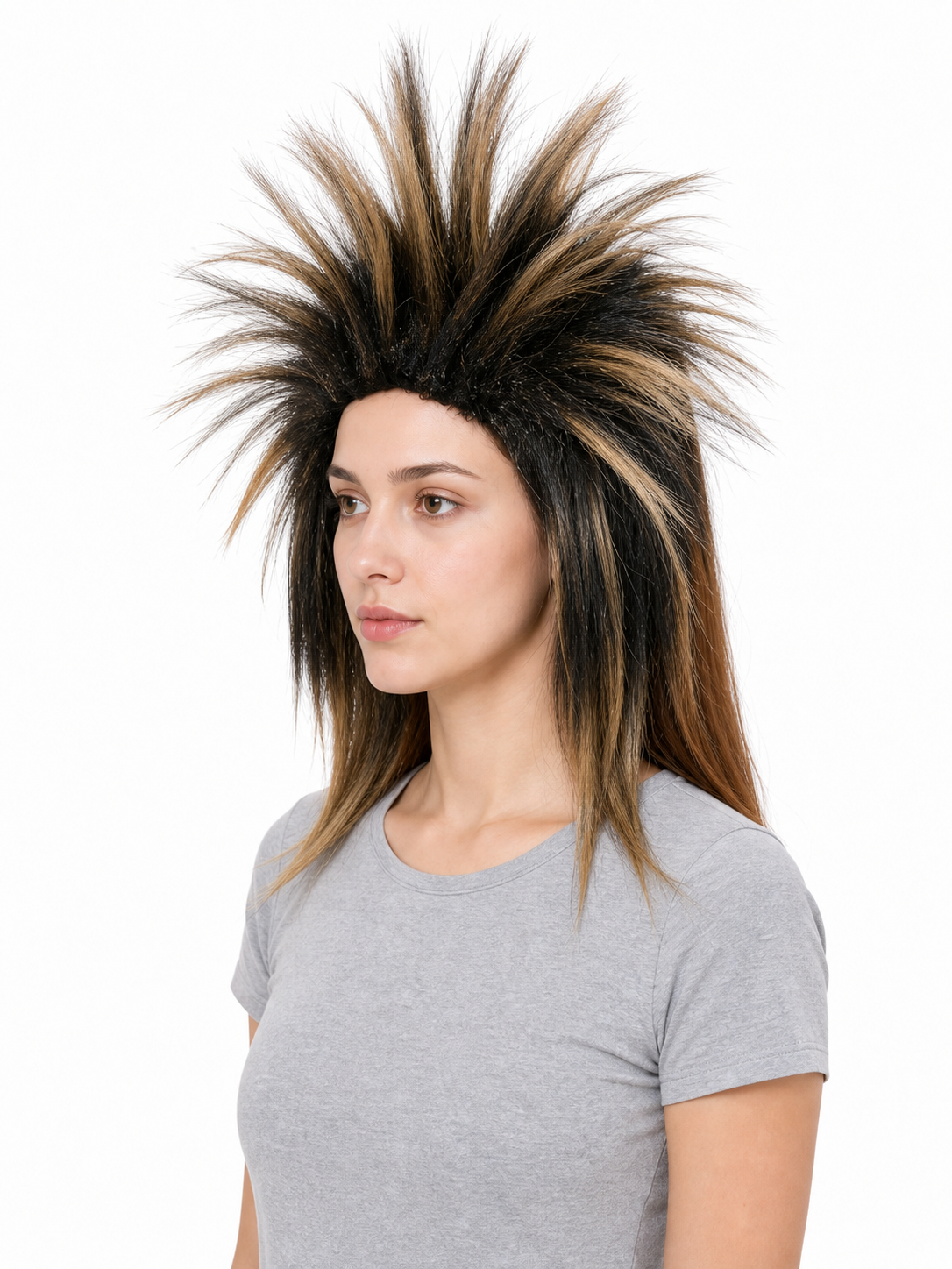 Black and blonde spiked mohawk wig product view 27