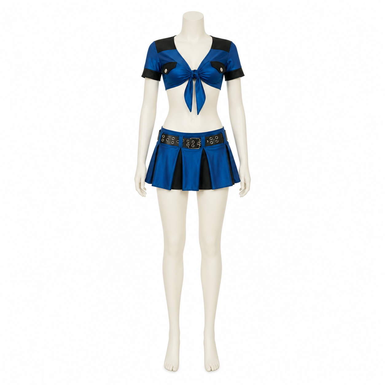 Short Police Costume with Skirt, Blue and Black side view