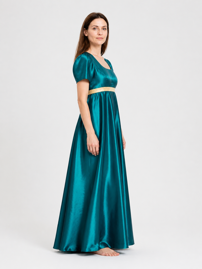 Blue Dress with a Square Neckline and Empire Waist side view