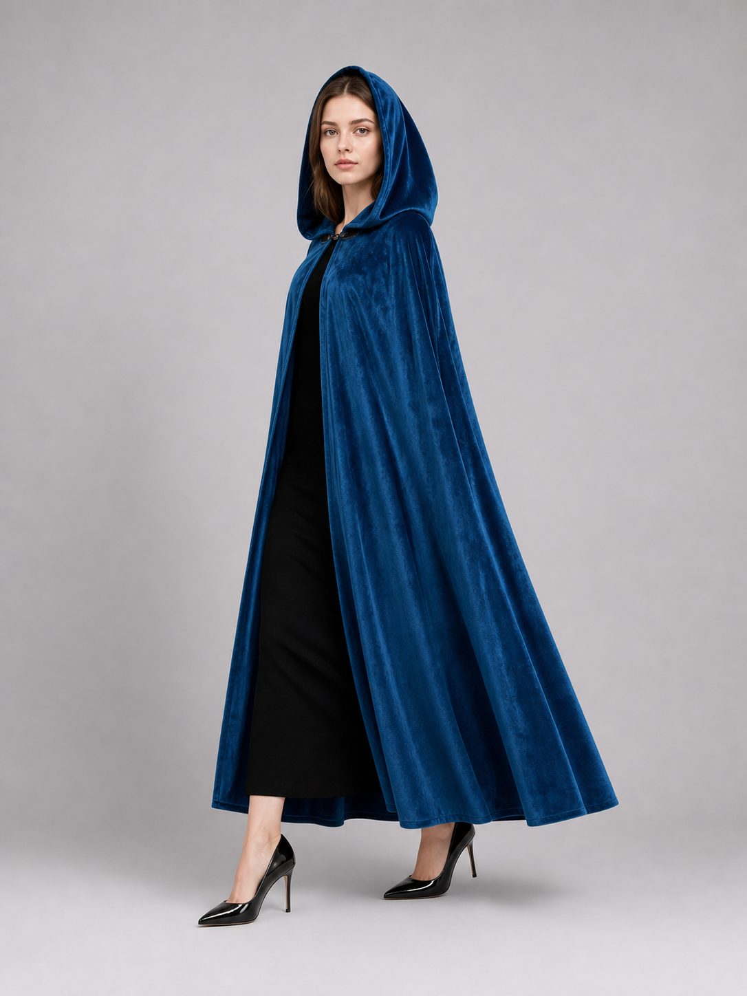 Blue Medieval Hooded Costume Cloak