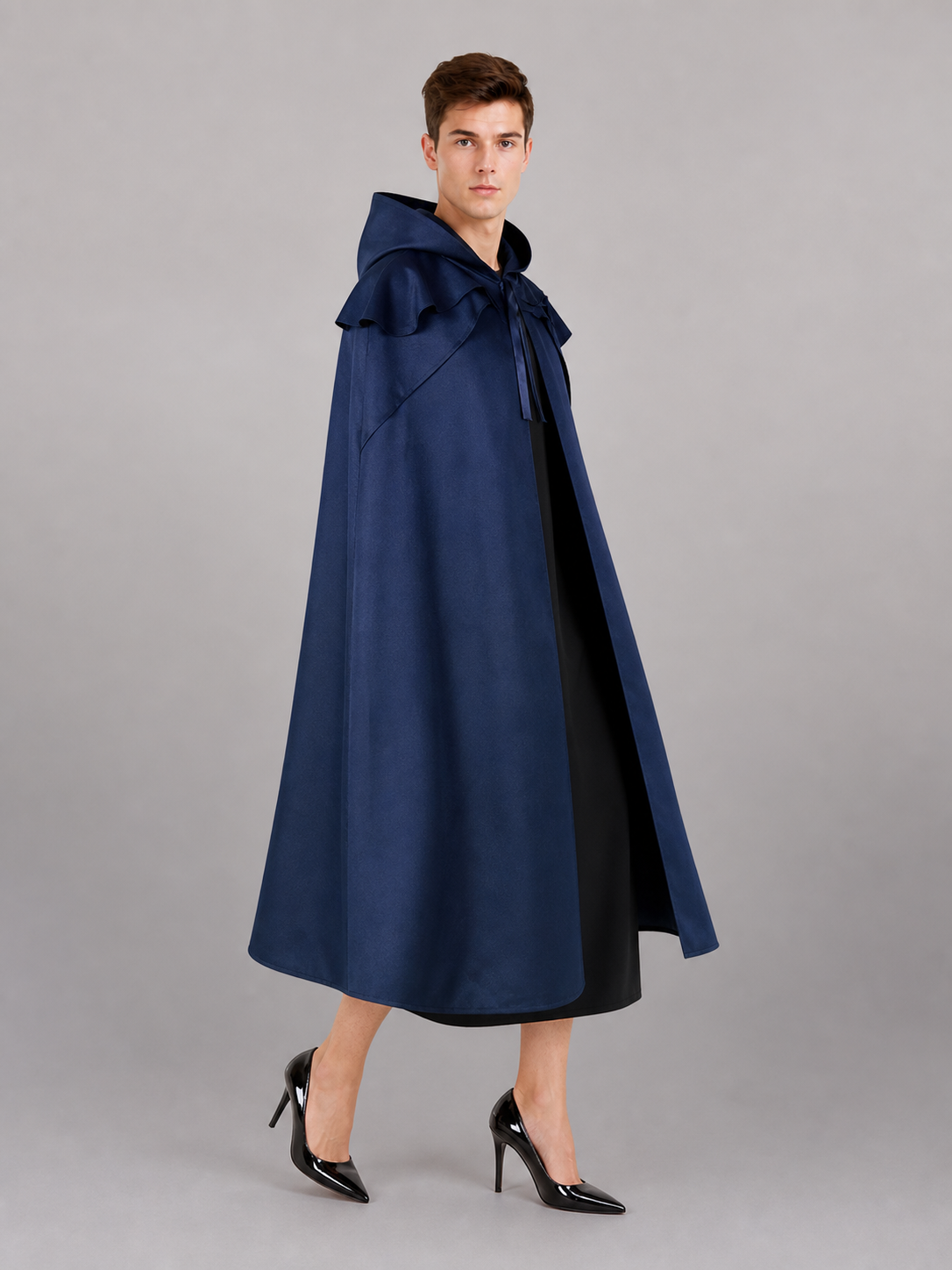 Blue Long Carnival Cloak with Hood