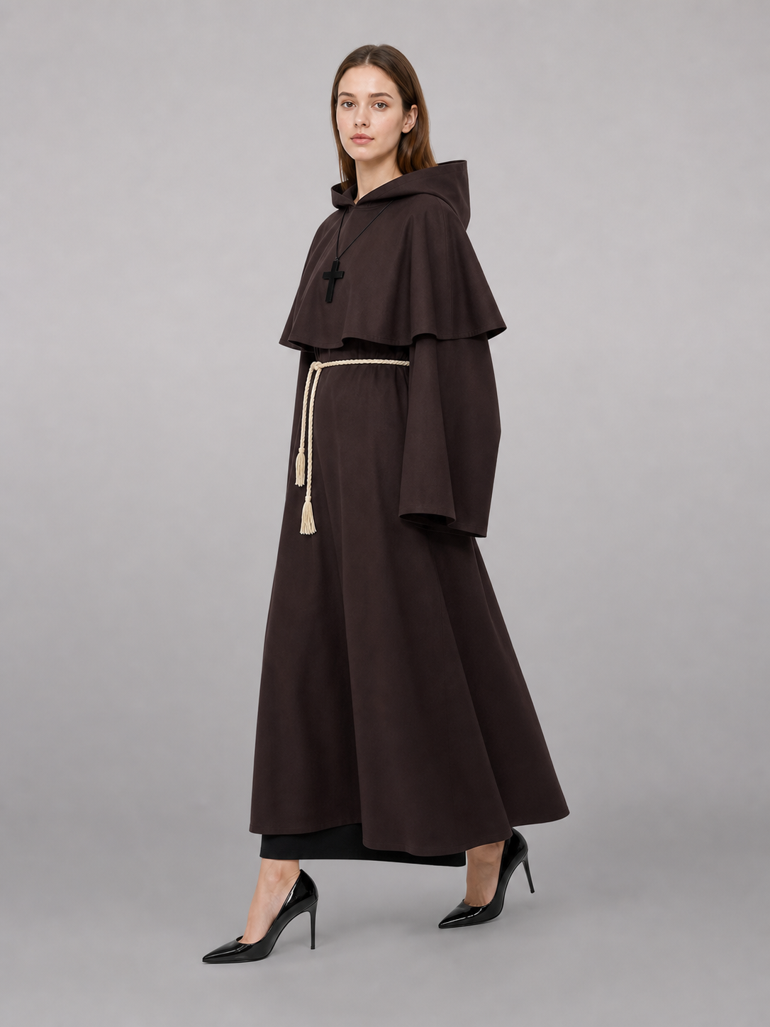 Dark Brown Hooded Costume Cape