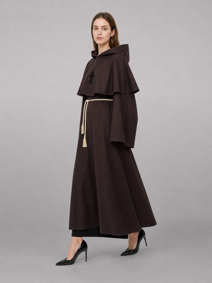 Dark Brown Hooded Costume Cape