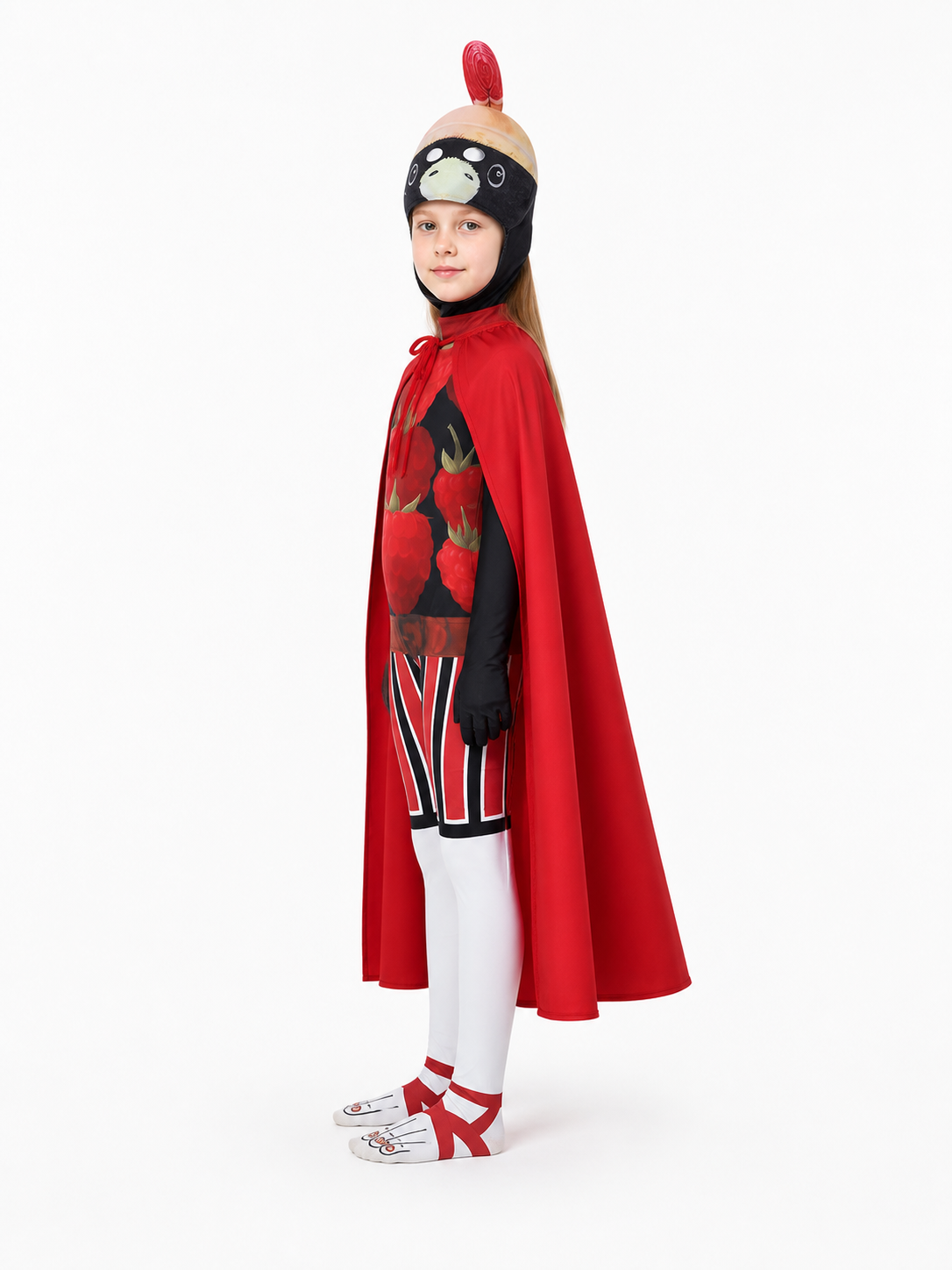Jumpsuit Costume with Red Cape and Mask for Halloween side view