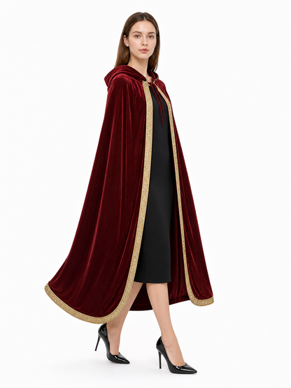 Burgundy Hooded Costume Cloak, Velvety Texture