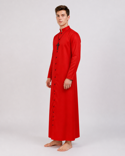 Red Cloak with Cross and Buttons for Halloween side view