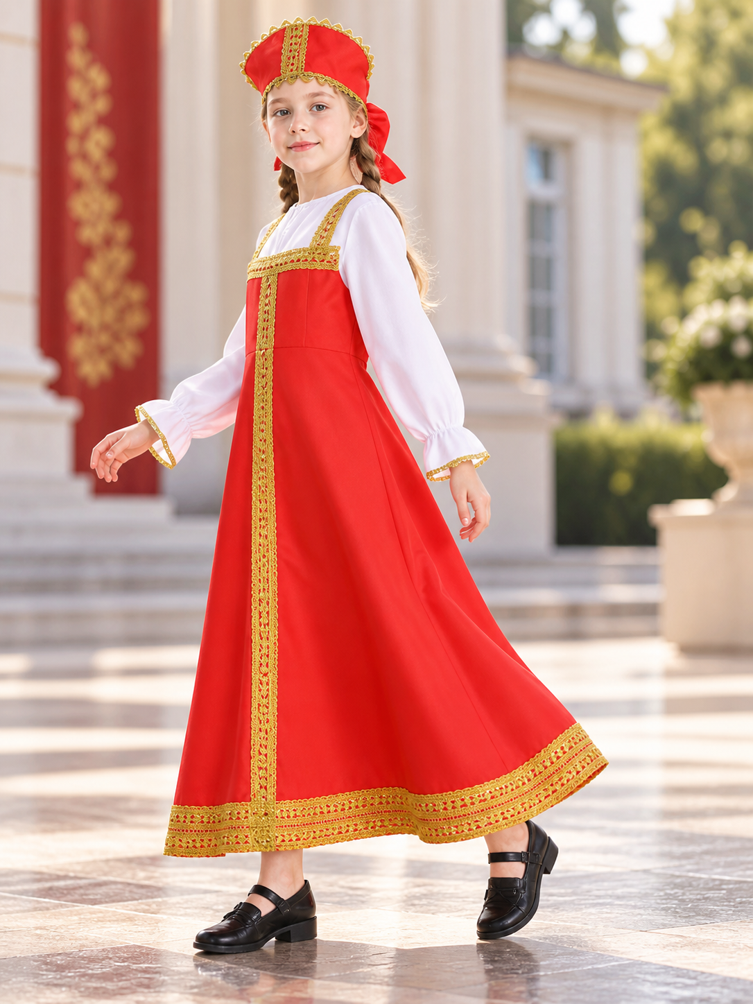 Children's Russian-Style Stage Costume with Headpiece side view