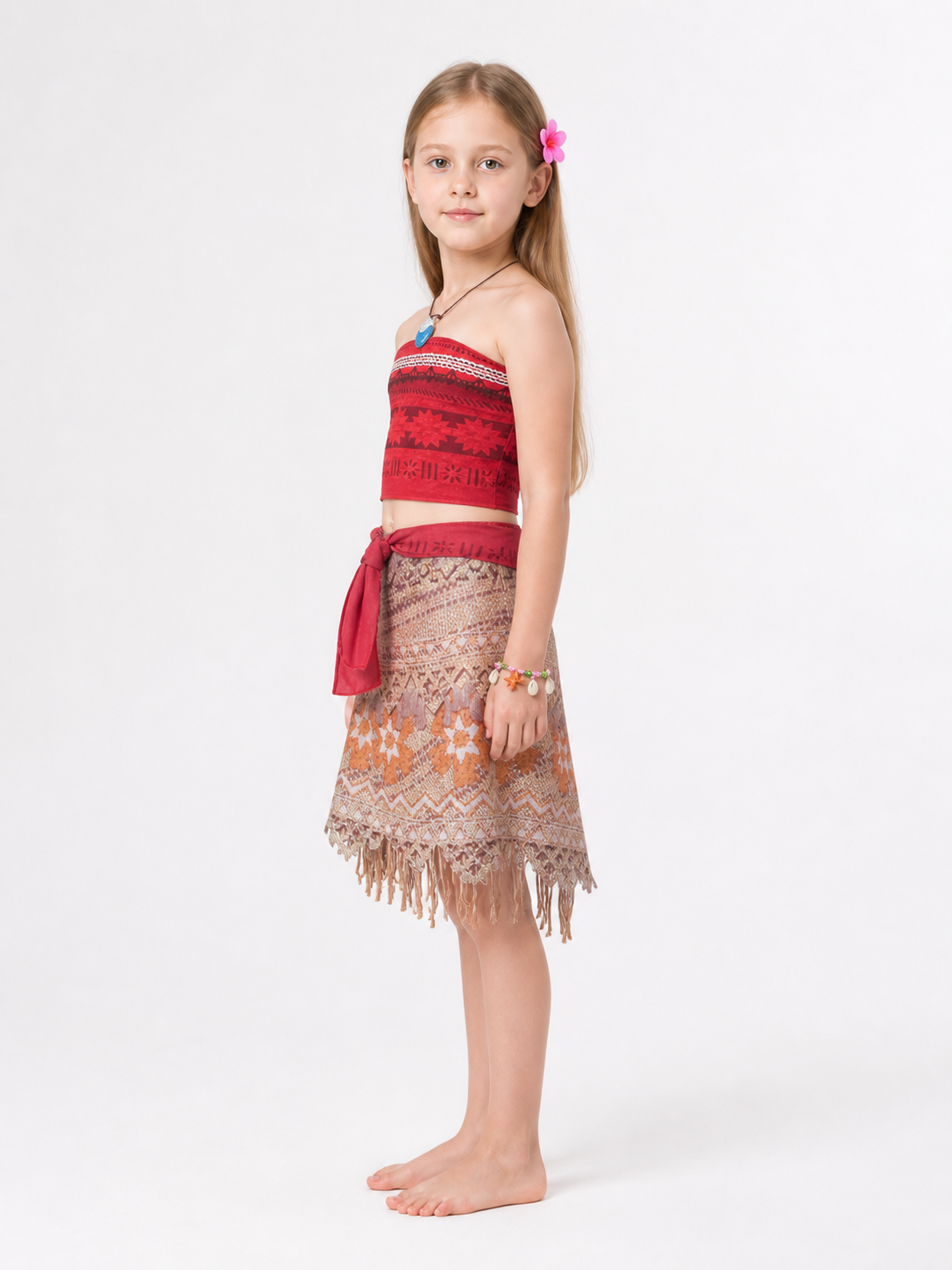 Kids' Moana Costume with Skirt, Top, and Necklace side view