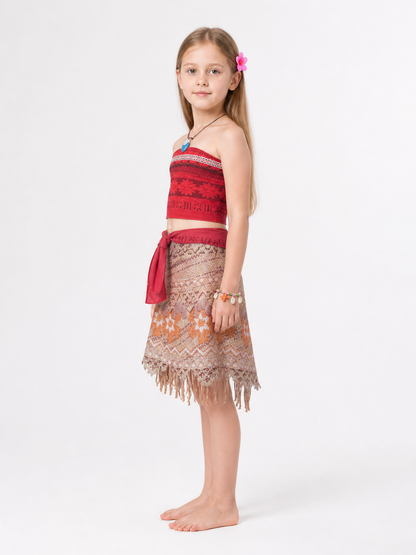 Kids' Moana Costume with Skirt, Top, and Necklace side view