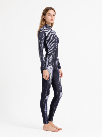 Skeleton Jumpsuit Costume with Bone Print side view
