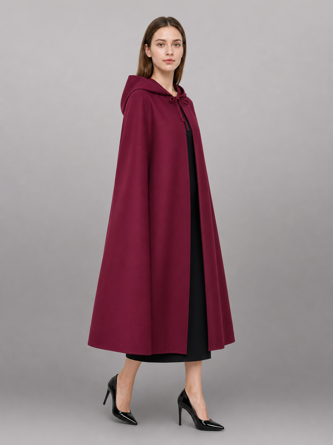 Maroon Medieval Hooded Carnival Cloak