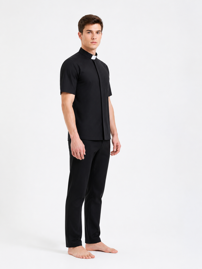 Stand-collar shirt, short sleeves side view
