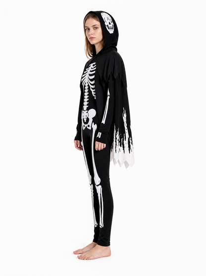 Glowing Skeleton Costume with Hood for Halloween side view