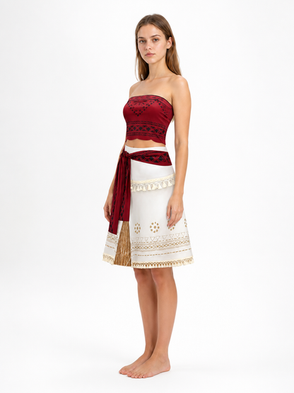 Moana Cosplay Costume, Top and Patterned Skirt side view