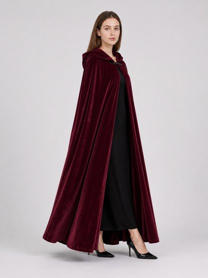 Burgundy Long Carnival Cloak with Hood