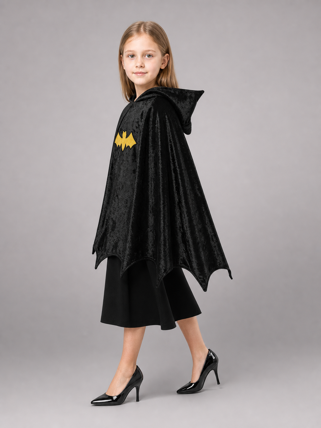 Black Carnival Cape with Hood and Bat Wings