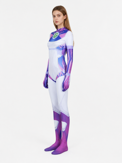 Raven DC Cosplay Jumpsuit with Geometric Print side view