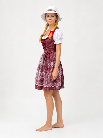 Bavarian Dress with Corset, Apron, and Hat side view