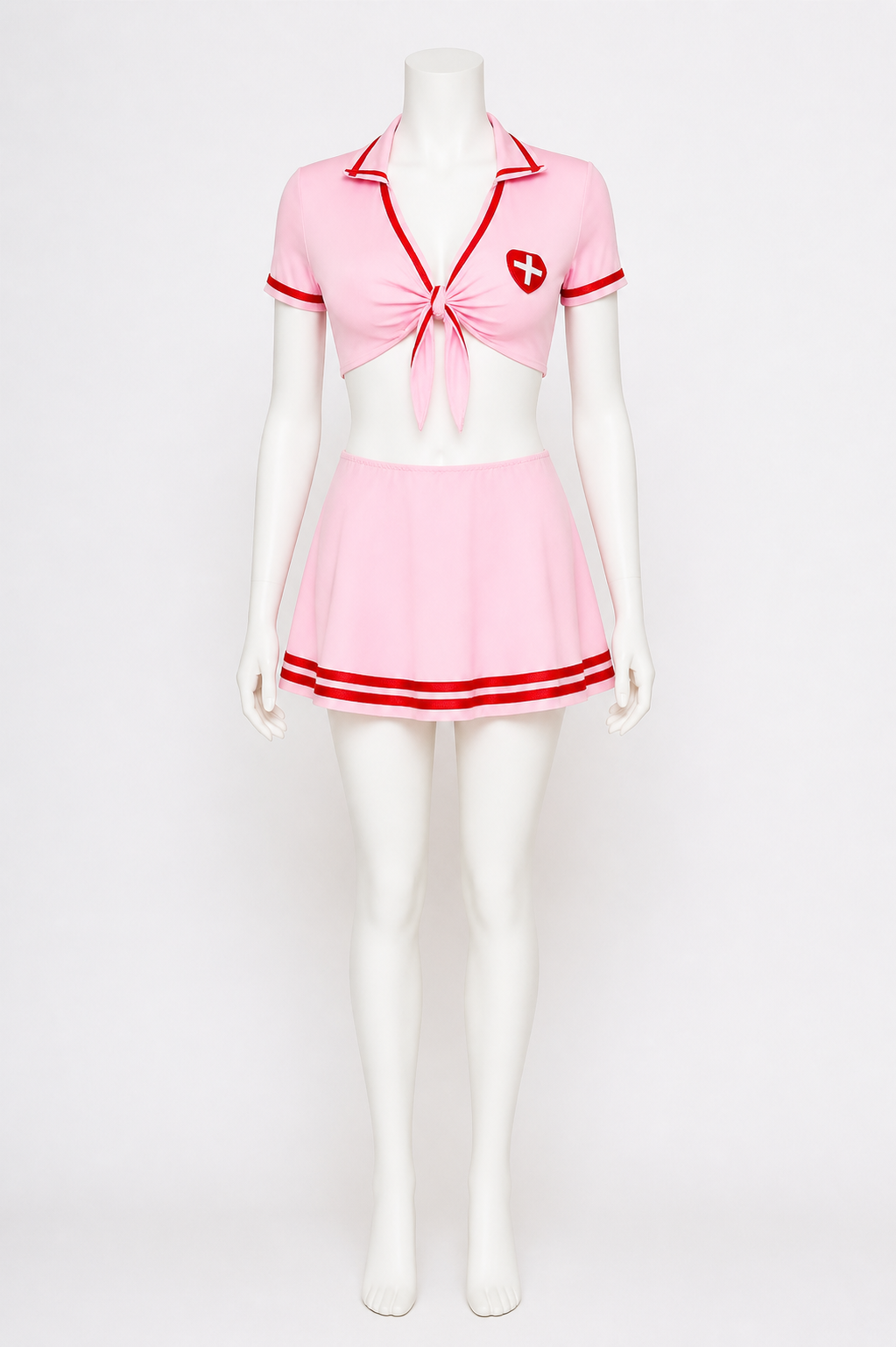 Short Pink Nurse Costume with Red Cross side view