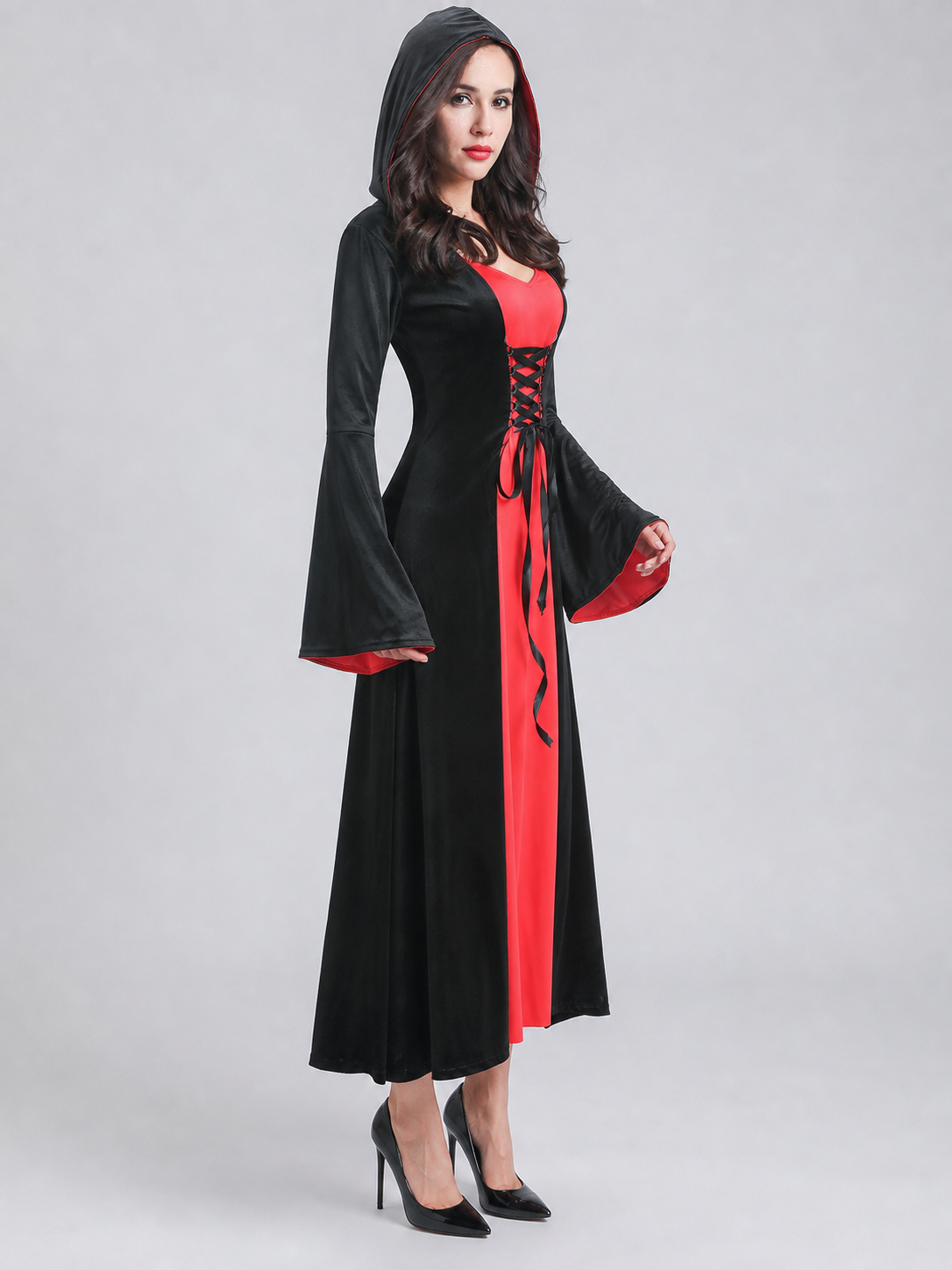 Vampire Costume with Sleeves and Cross-Lacing side view