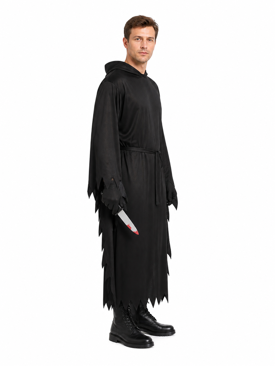 Scream Costume with Hood and Mask, Black Tattered Cloak