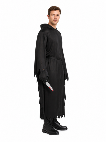 Scream Costume with Hood and Mask, Black Tattered Cloak