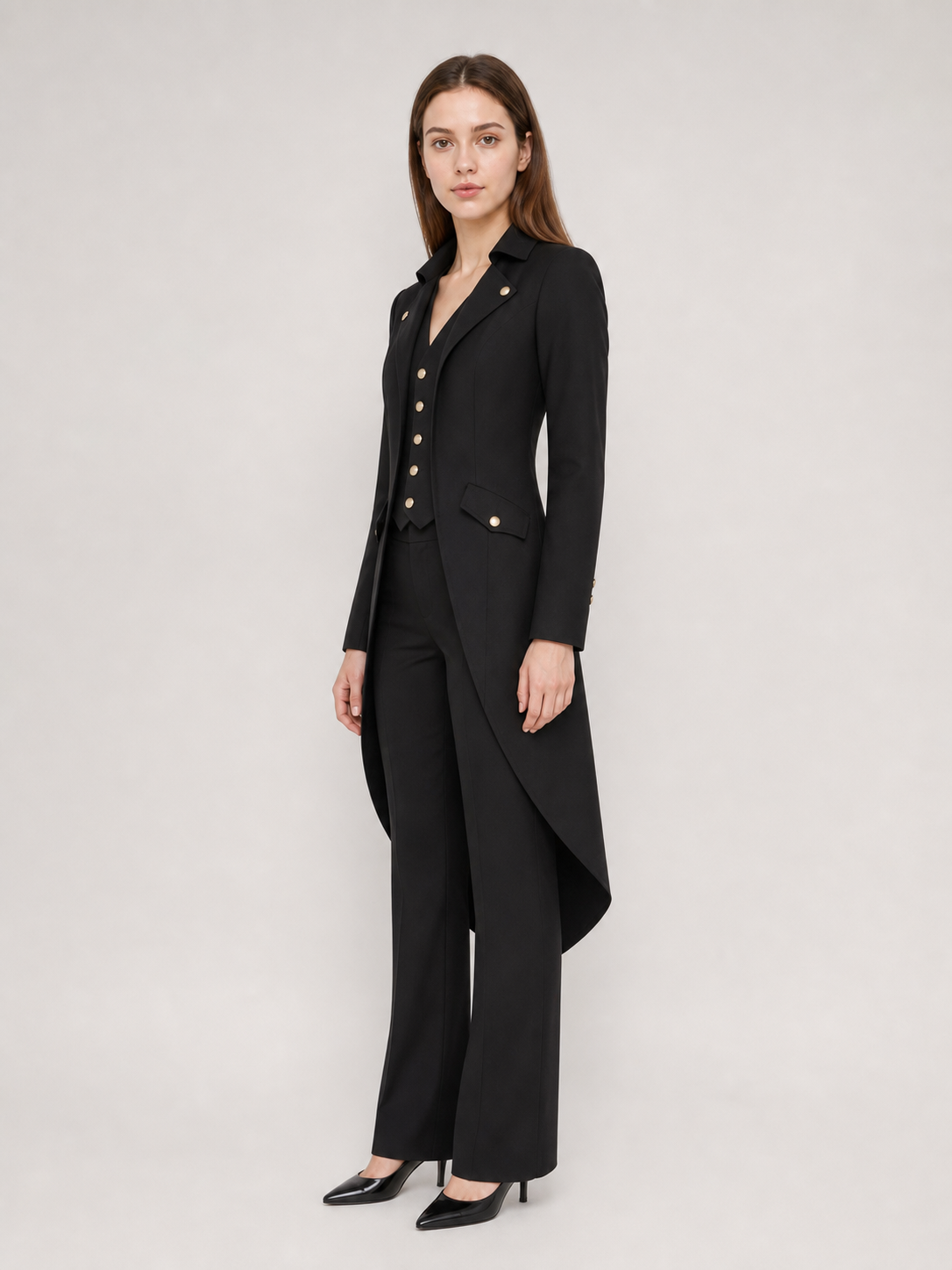 Black Long-Tail Steampunk Frock Coat