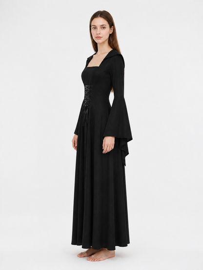 Long Gothic Hooded Lace-Up Dress side view