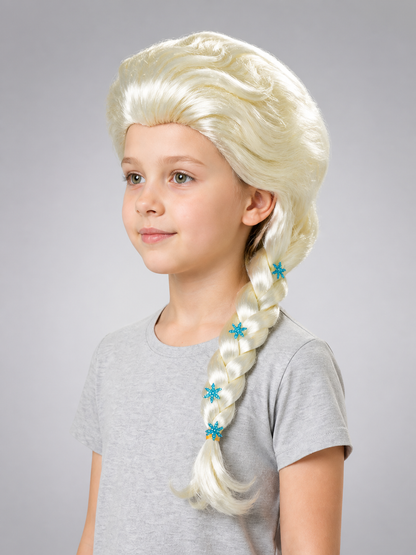 White and Gold Carnival Wig with Blue Snowflakes side view