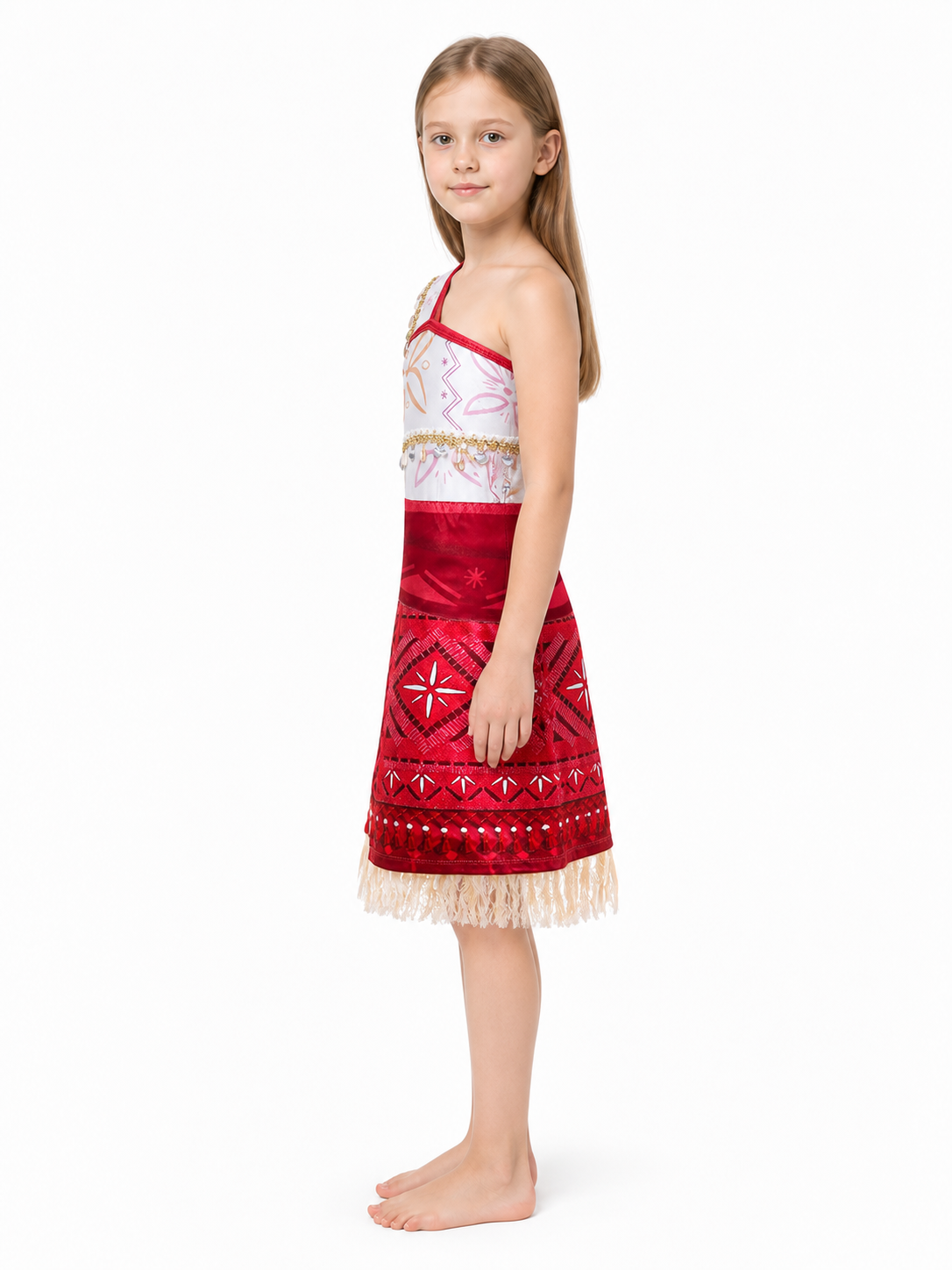 Red Moana Carnival Dress with Fringe side view