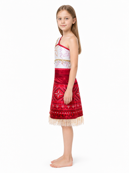 Red Moana Carnival Dress with Fringe side view