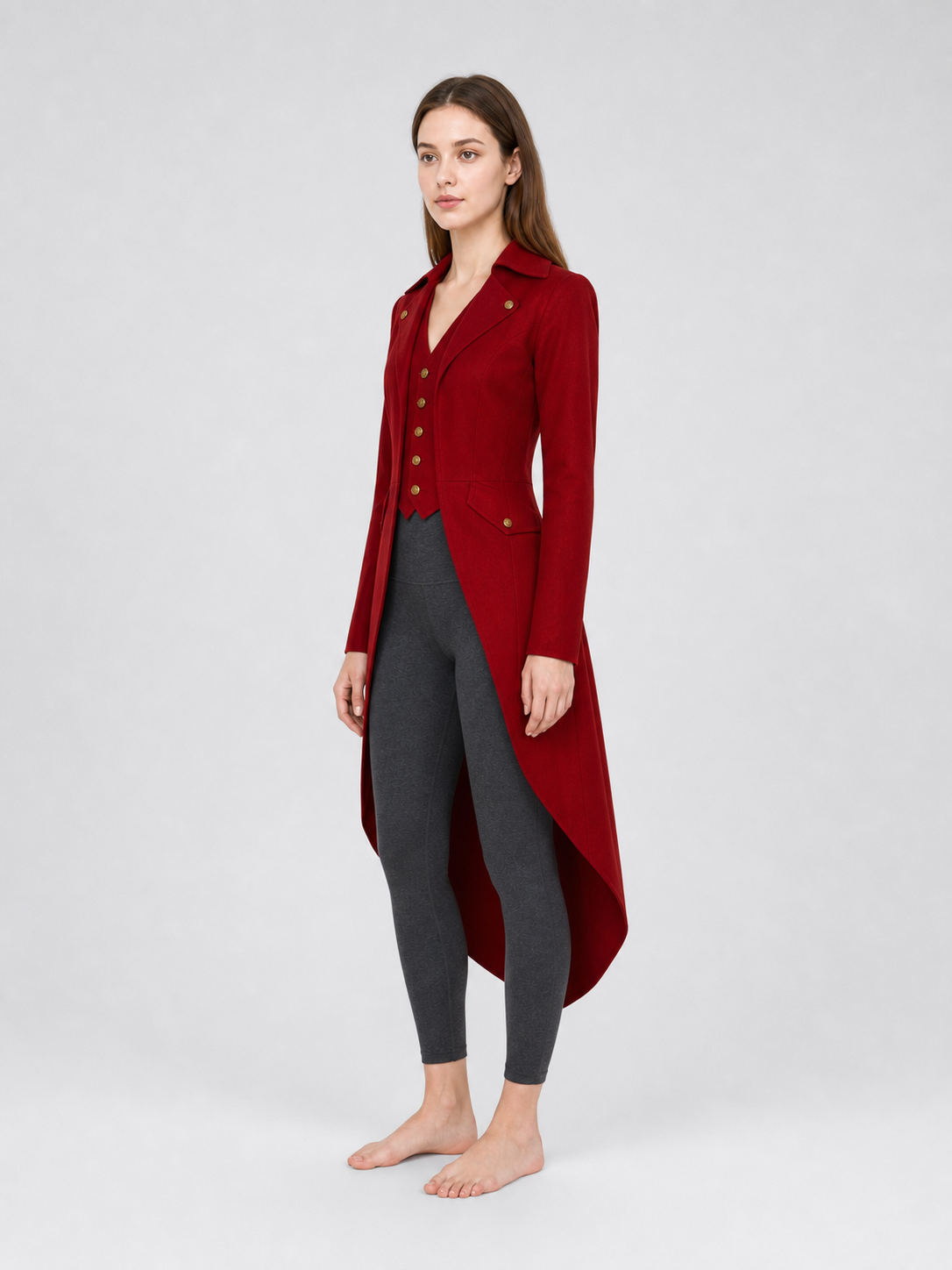Vintage-Style Burgundy Long Tailcoat