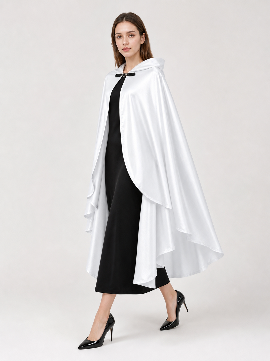 White Hooded Costume Cloak, Flowing Silhouette