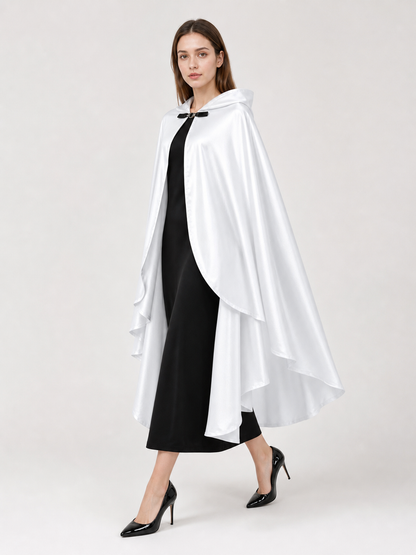 White Hooded Costume Cloak, Flowing Silhouette