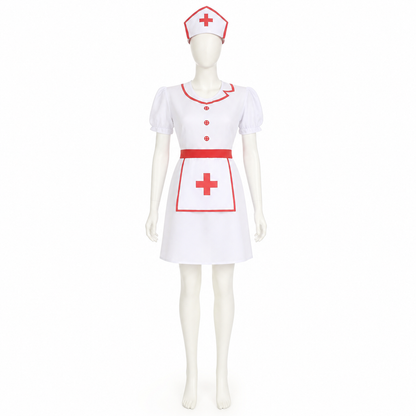 White Nurse Costume with Red Cross and Cap