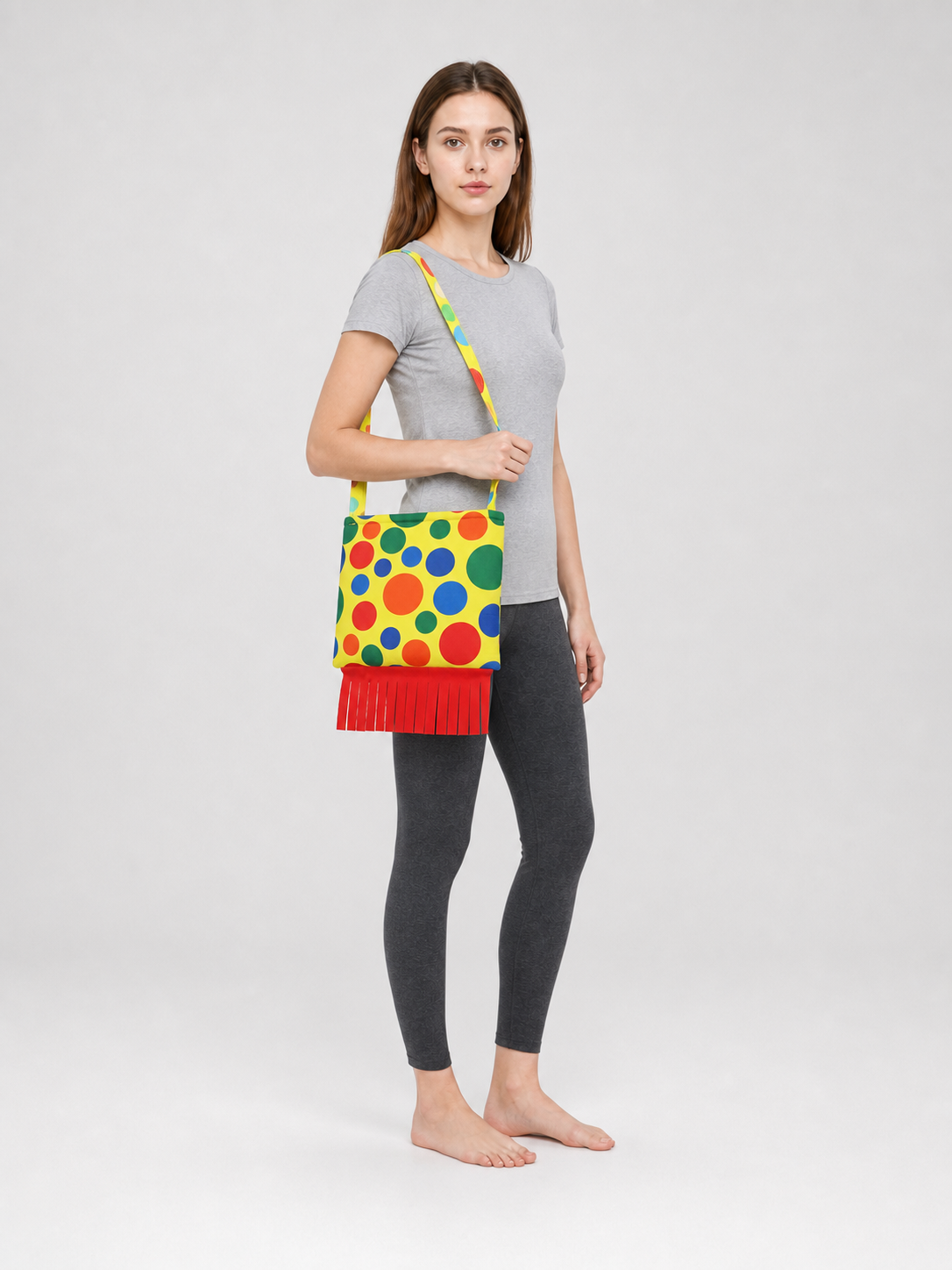 Shoulder Bag with Fringe in Clown Style