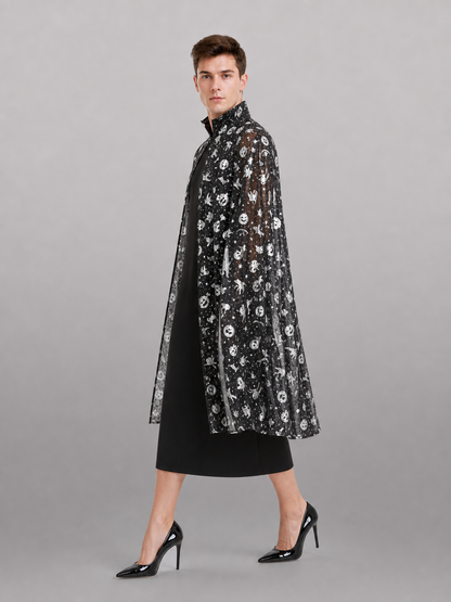 Black Carnival Cloak with a High Collar