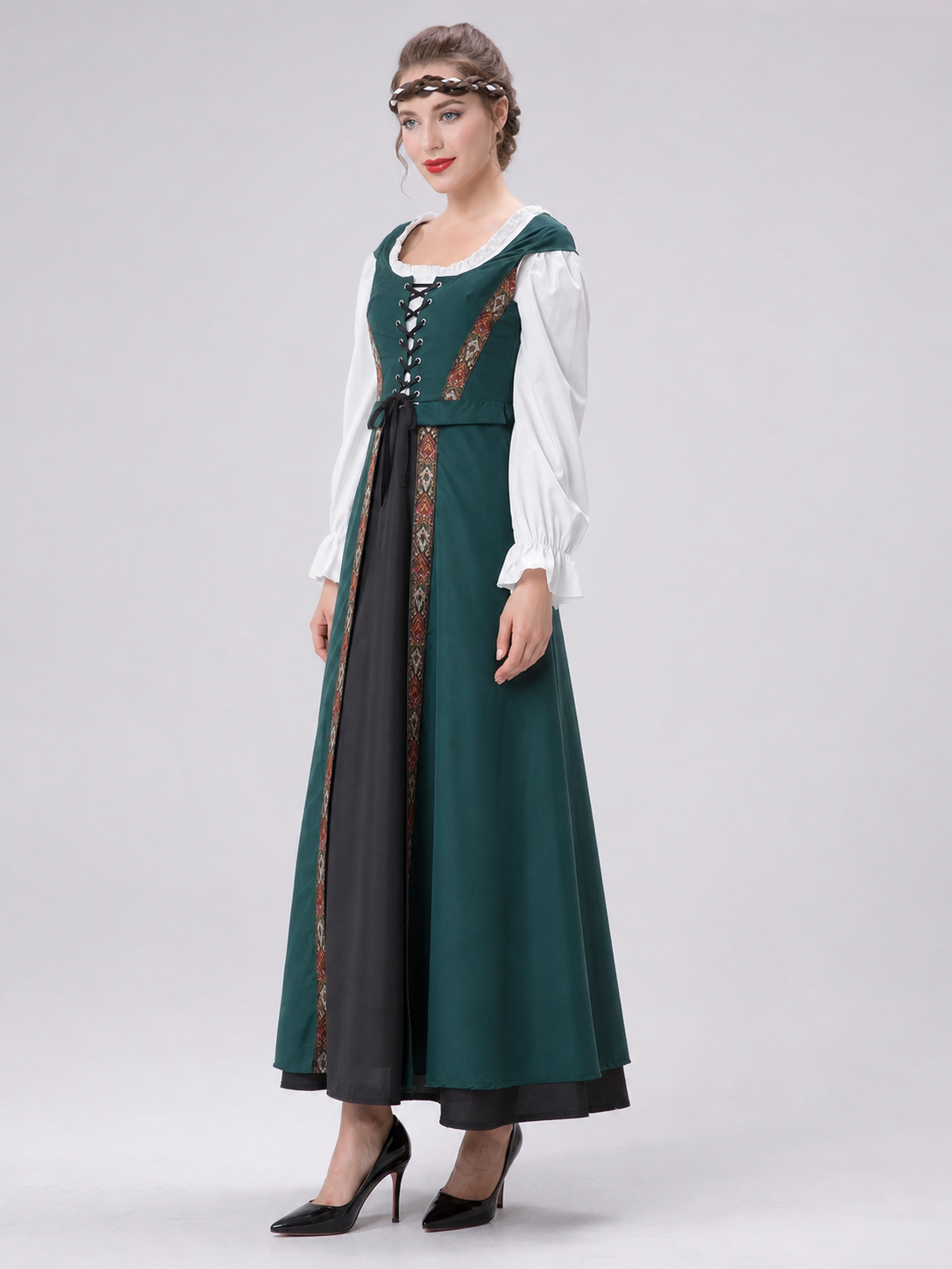 Retro Court-Style Dress with Headpiece side view