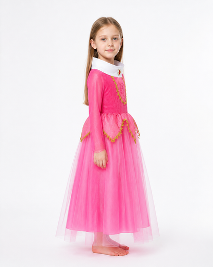 Full White, Pink, and Gold Princess Dress side view