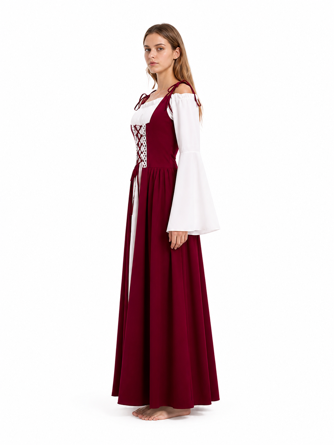 Long Burgundy Off-Shoulder Dress side view