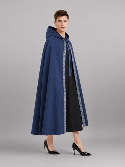 Blue Medieval Hooded Carnival Cloak