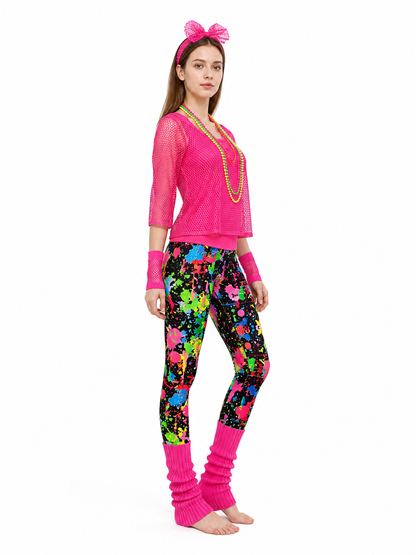 Retro Costume with Mesh Top and Printed Pants side view
